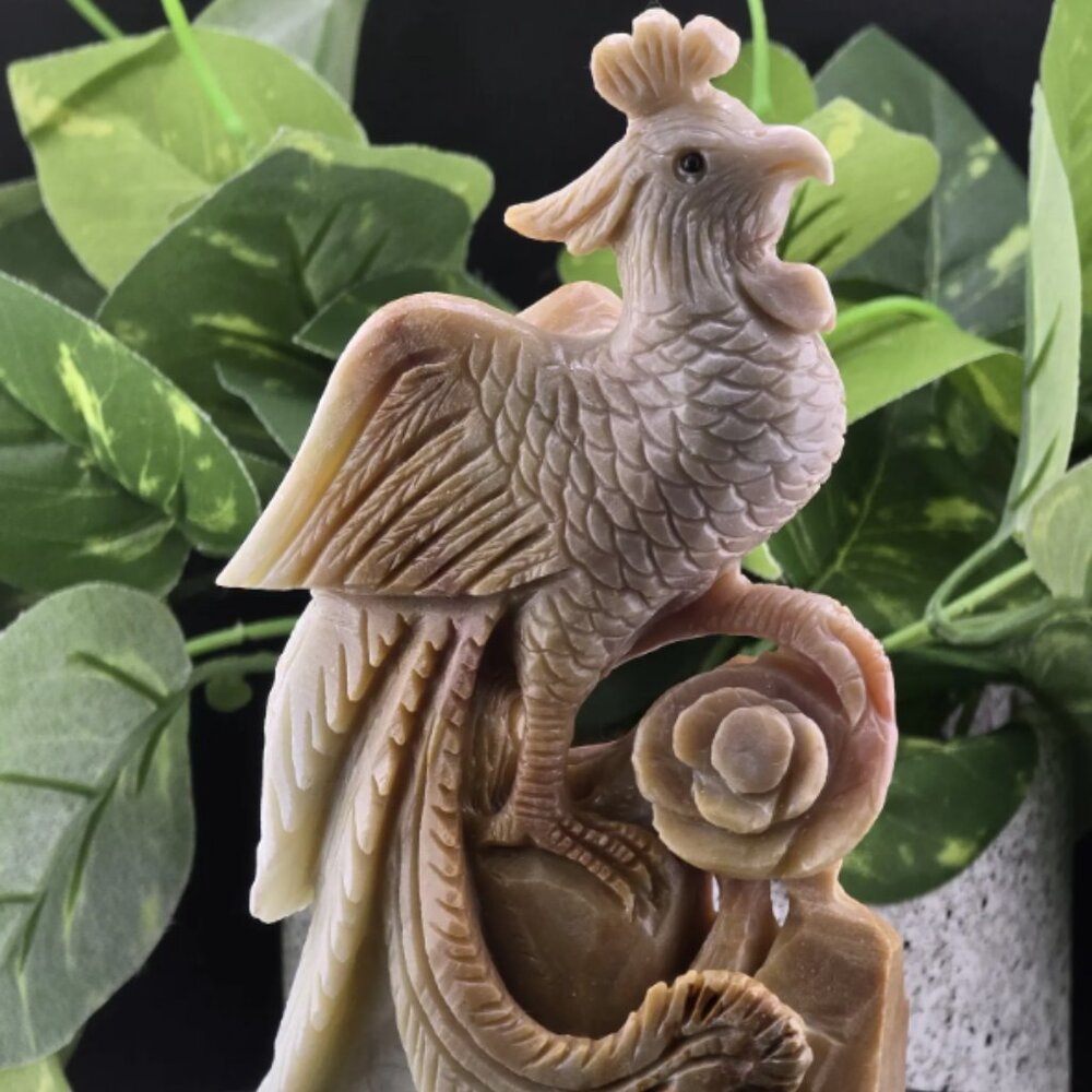 CARVED PHOENIX AMAZON STONE FIGURINE WITH INITIALS SPIRITUAL DECOR REIKI